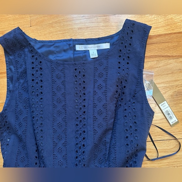 NWT Lauren Conrad Back Cutout Navy Blue Lined Eyelet Sleeveless Dress - Picture 2 of 6